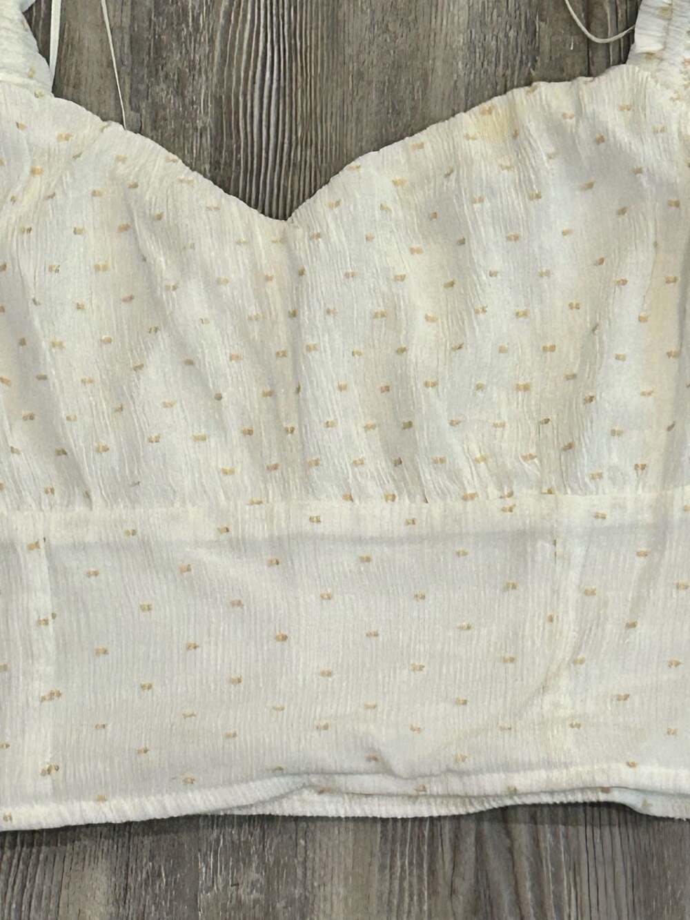 Japna Cream Swiss Dot Smocked Milkmaid Crop Top - Picture 2 of 9